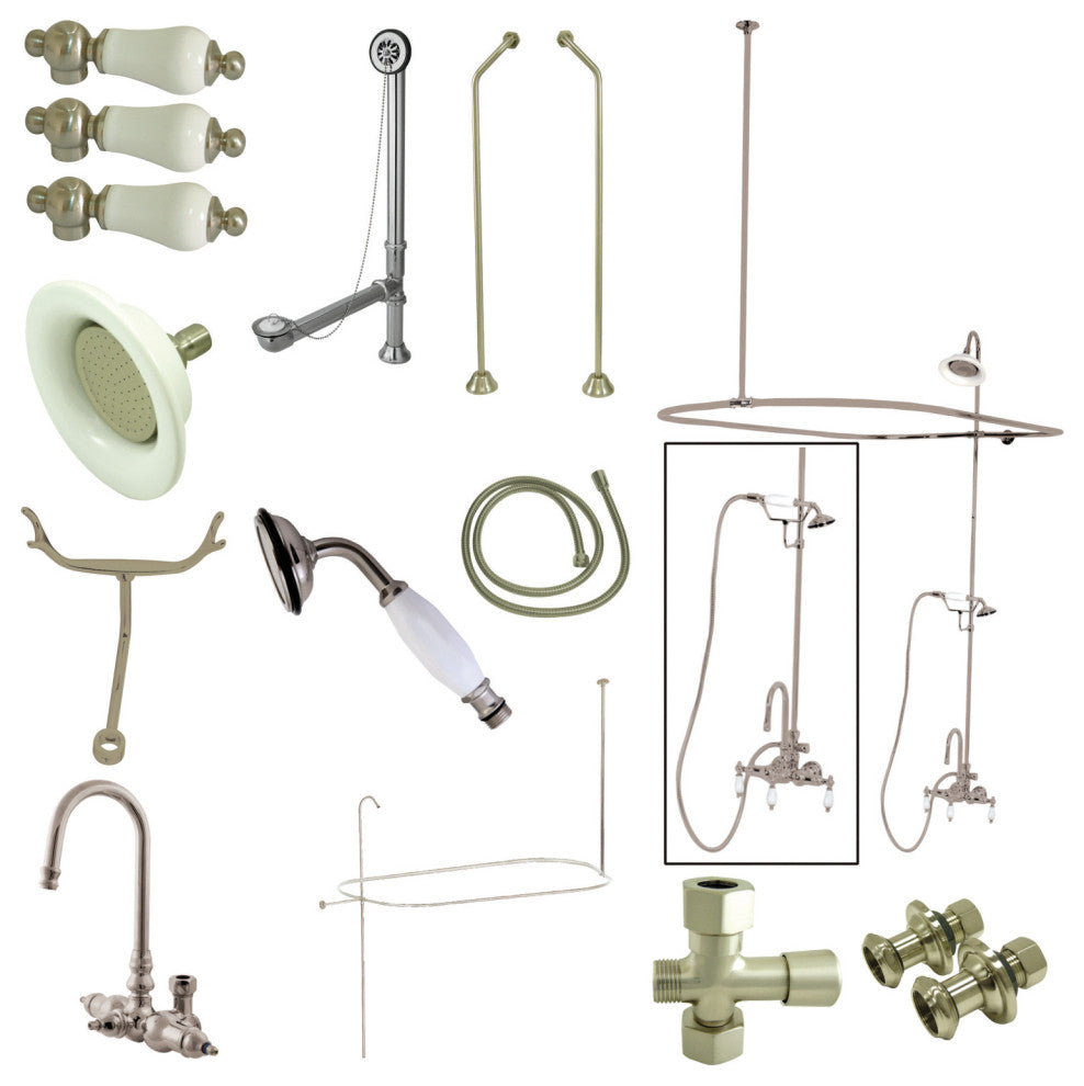 High-Arc Gooseneck Clawfoot Tub Faucet Package, Brushed Nickel