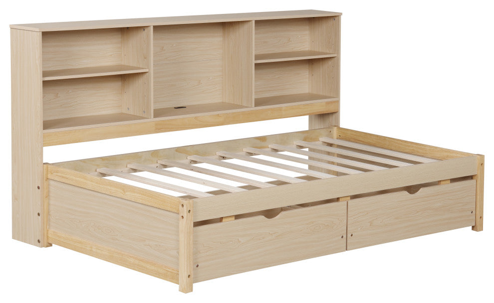 Gewnee Twin Size Bed Frame With Side Bookshelves