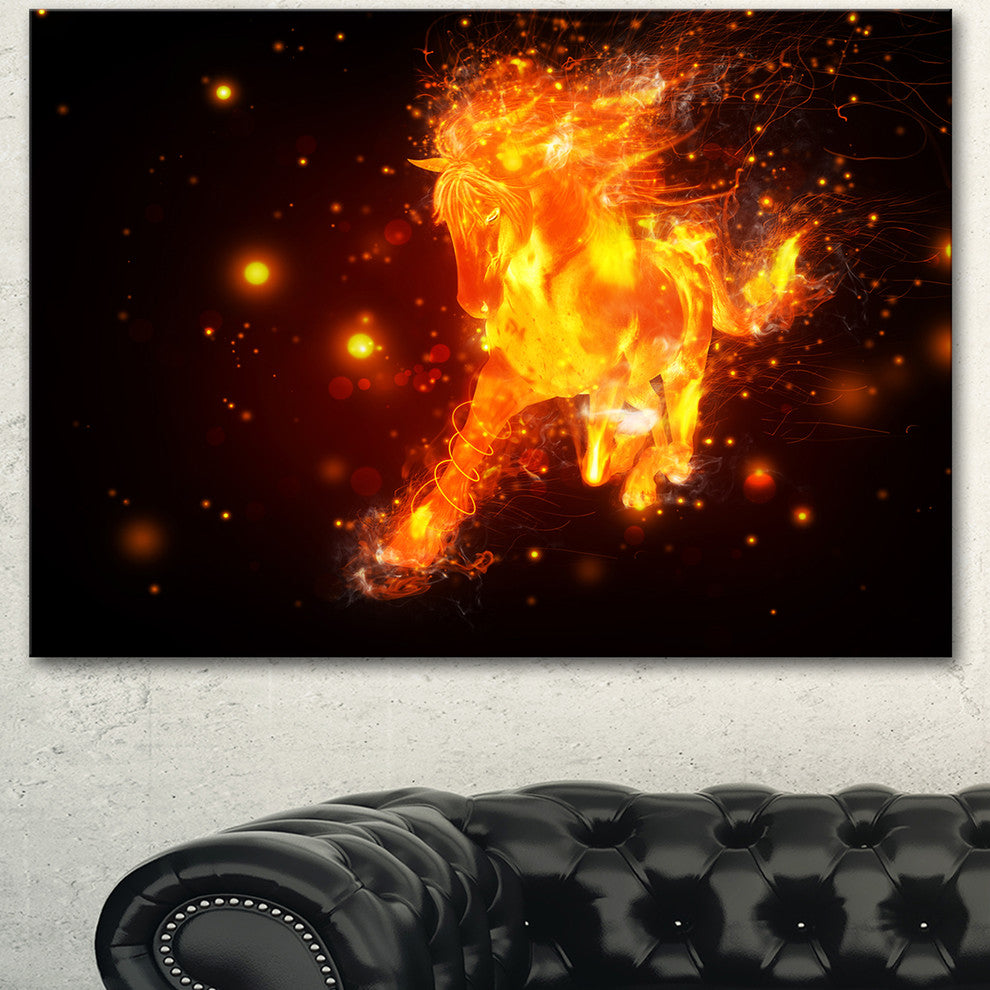 Abstract Running Fire Horse, Animal Canvas Art Print, 40"x30"