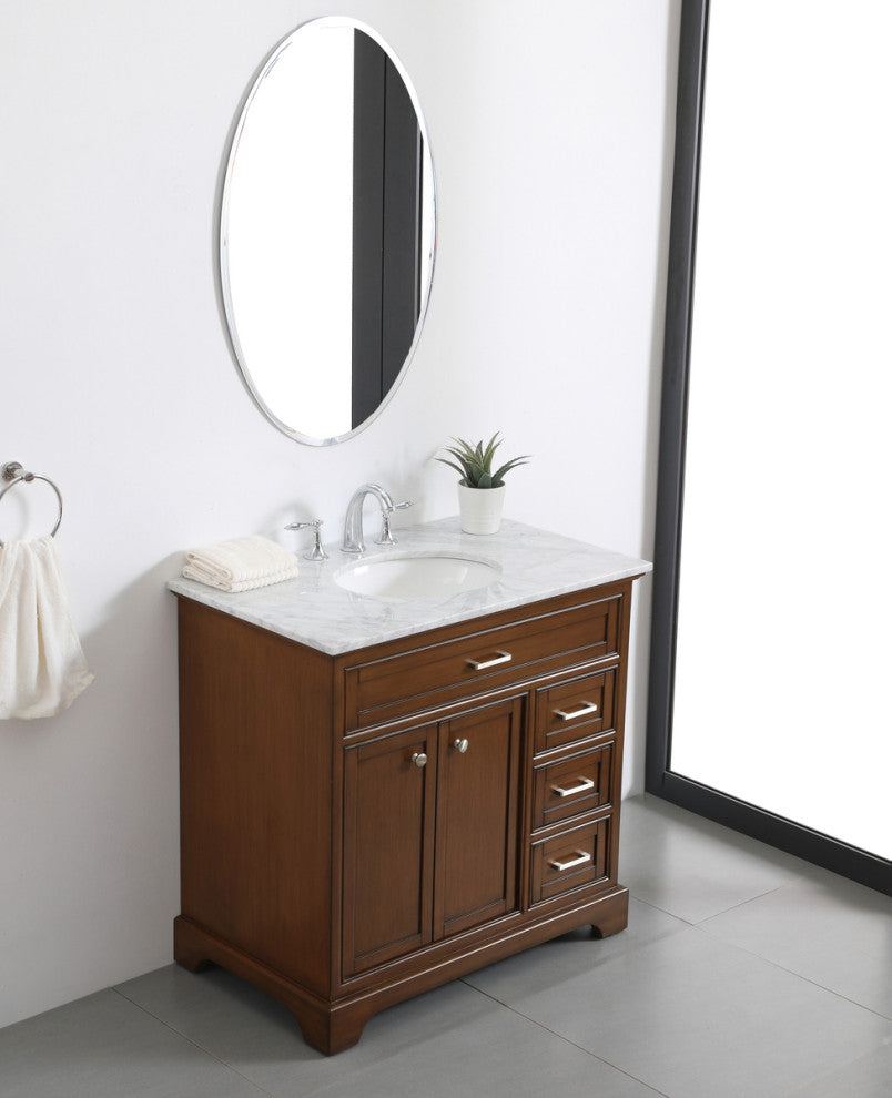Amber Single Bathroom Vanity, Blue, Teak, 36"