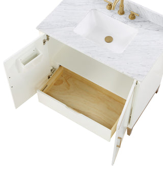 Gracie Bathroom Vanity, Satin White With Carrara Marble, 36"
