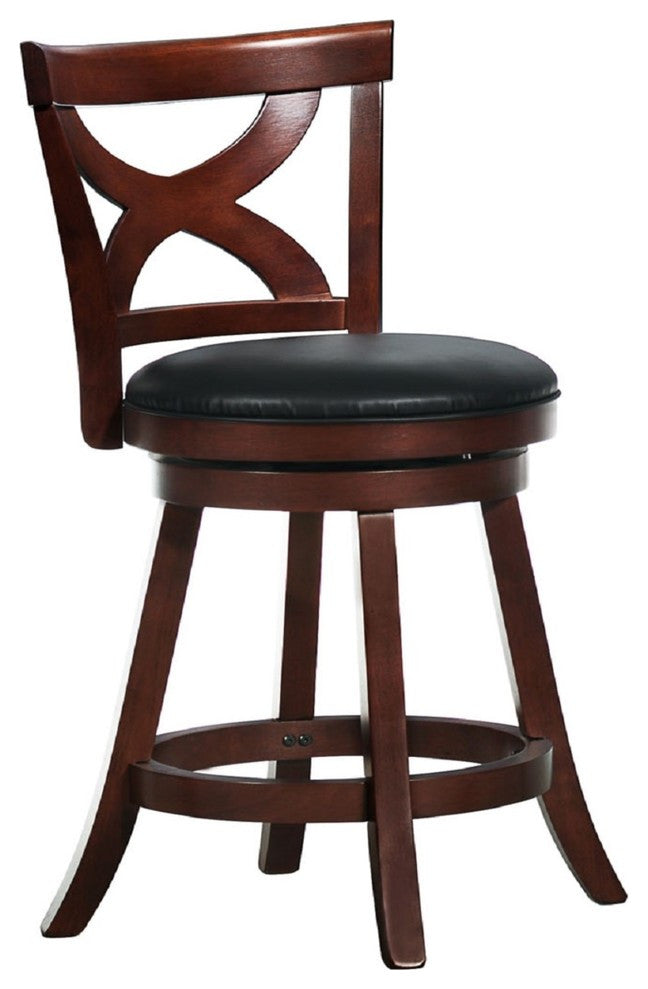 Rodney Black Faux Leather Cherry X-Back Swivel Stool, 24" Counter