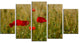 Red Poppy Flower Field Background, Flower Canvas Wall Art, 60"x32", 5 Panels