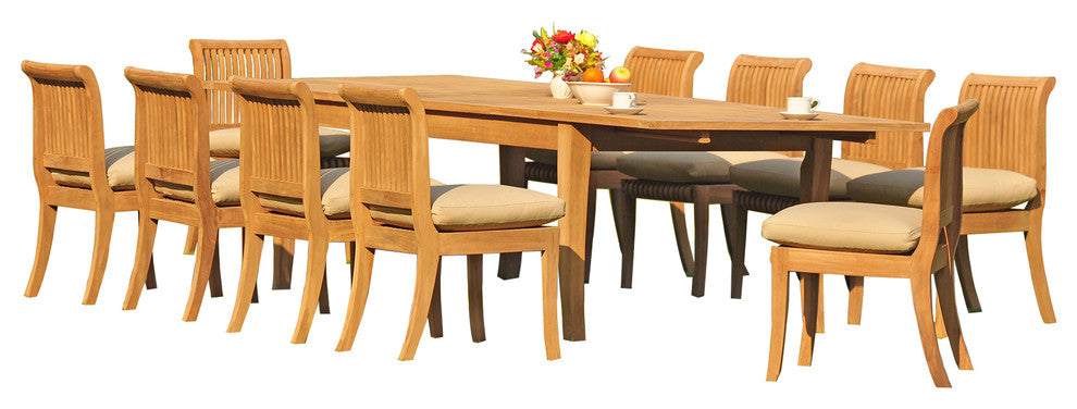 11-Piece Set, 122" X-Large Rect Table, 10 Giva Chairs, Sunbrella Cushion, Brass