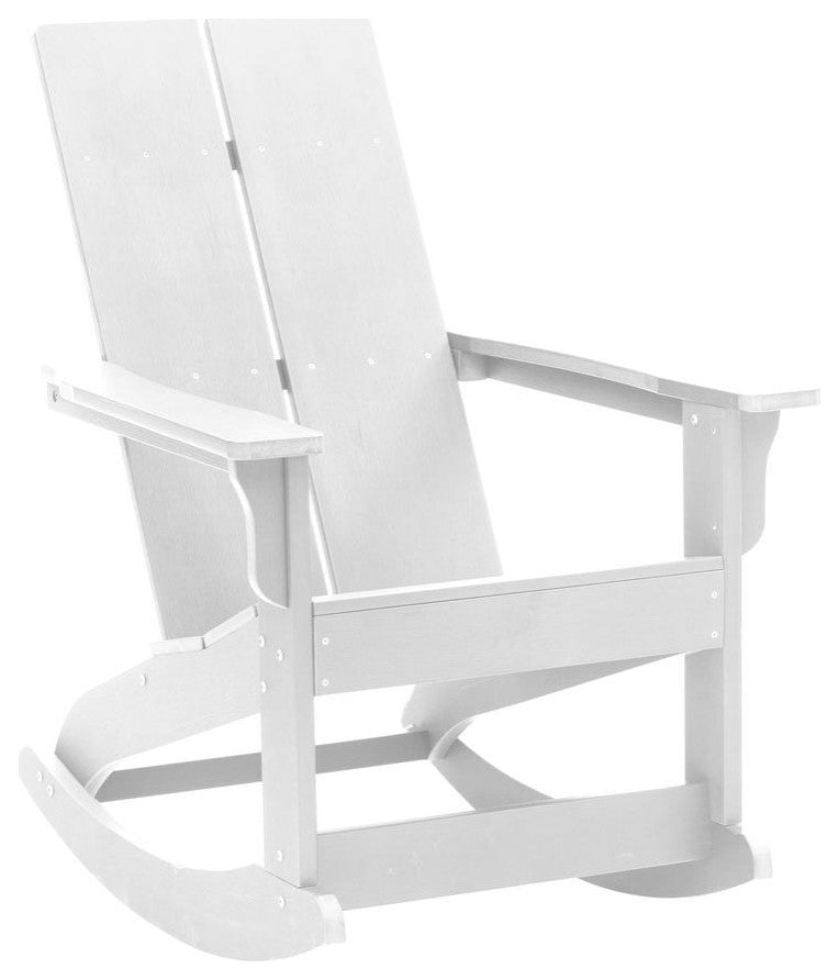 Finn Outdoor Rocking Adirondack Chair w/Rust Resistant Stainless Steel Hardware, White
