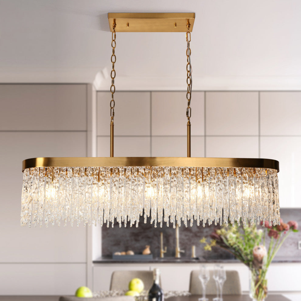 LNC Ardanidula 5-Light 43.3" Modern Rectangle LED Kitchen Island Light, Gold
