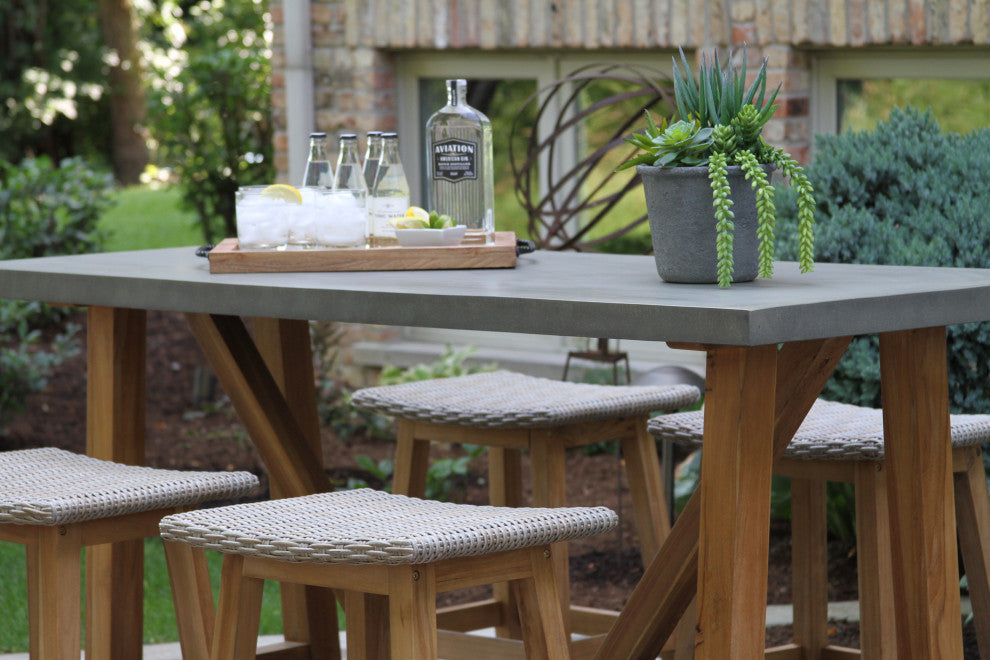5-Piece Composite, Teak and Ash Gray Wicker Counter Height Dining Set