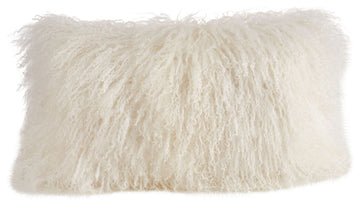 Mongolian Lamb Fur Poly Filled Throw Pillow, Ivory, 12"x20"