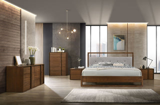 Nova Domus Falcor Modern Gray Fabric and Walnut Veneer Bed, Queen
