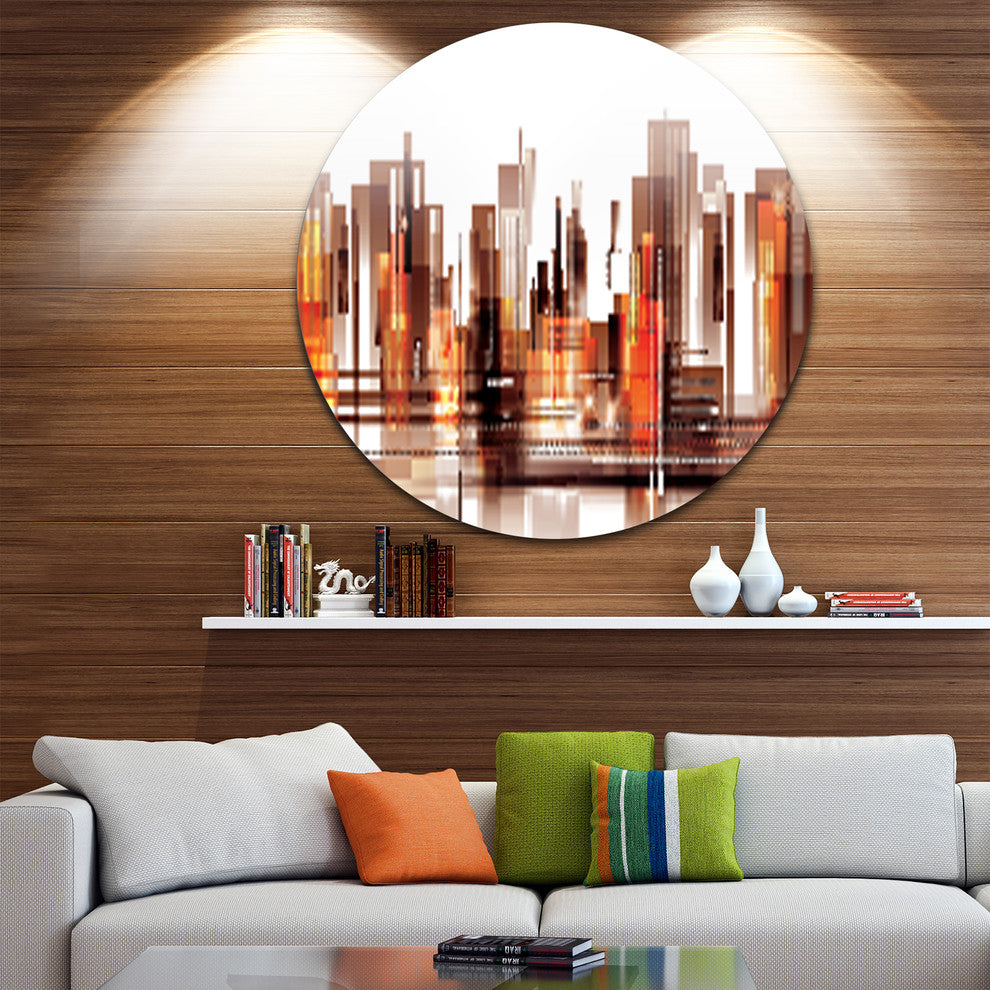 Brown City Skyline, Cityscape Round Wall Art, 36"