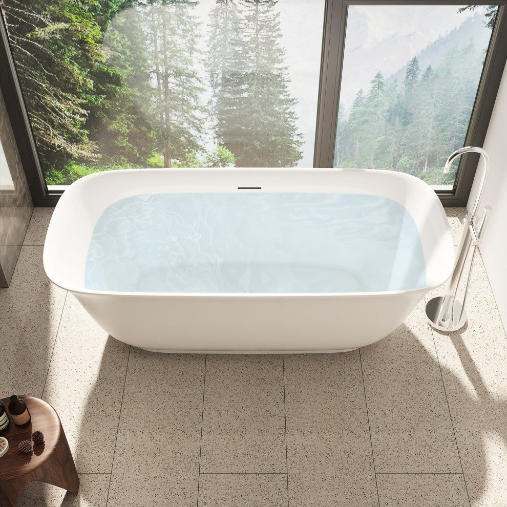Sarnia Flat Bottom Freestanding Acrylic Soaking Bathtub, 67"