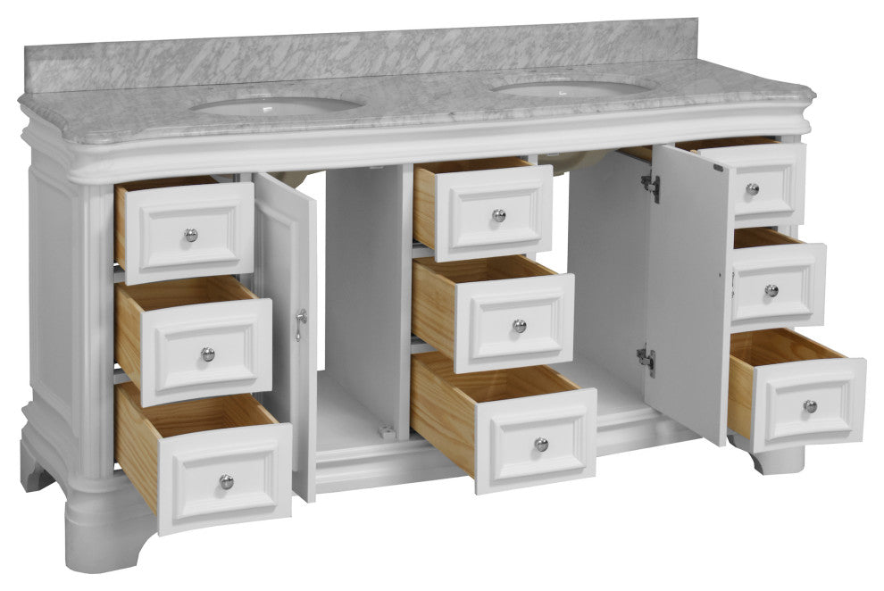 Katherine 72" Bathroom Vanity, White, Carrara Marble