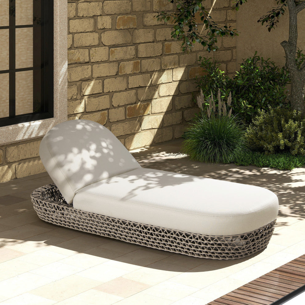 Willow 80.5" Outdoor Patio Chaise Lounger, Adjustable Backrest, Wheat Beige Axroma Olefin