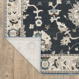 Emilia Bordered Traditional Blue/ Beige Area Rug 9'10" x 12'10"