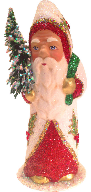 Schaller Paper Mache Candy Container- Santa White And Red Coat With Tree