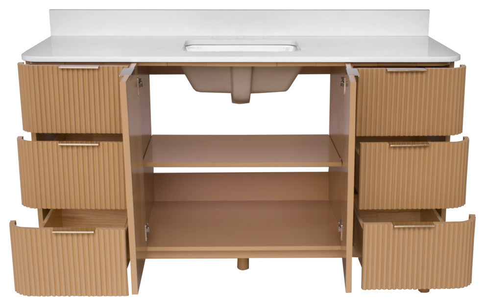 Utopia 60" Bathroom Vanity, Blonde, Top: Engineered White, Single