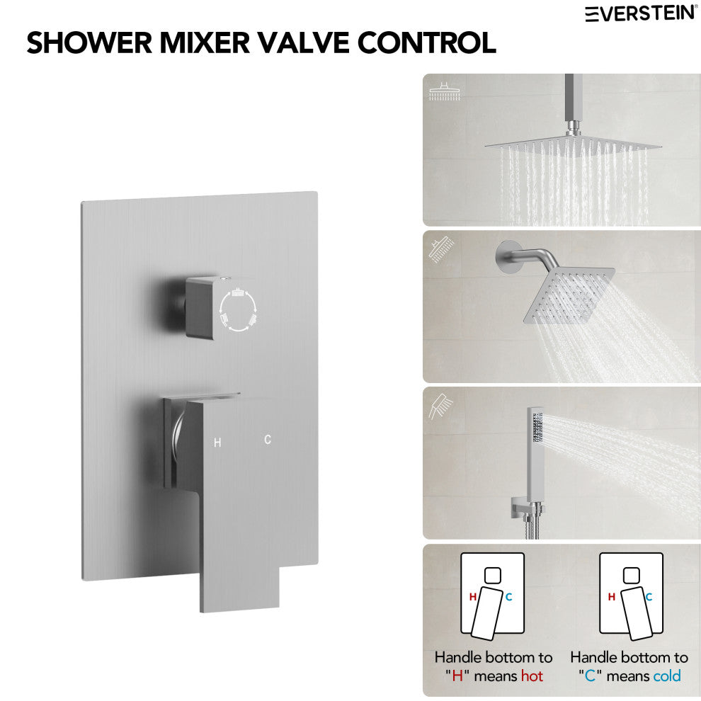 Dual Heads 3-Functions Shower System With Pressure Balancing Rough-In Valve, Brushed Nickel