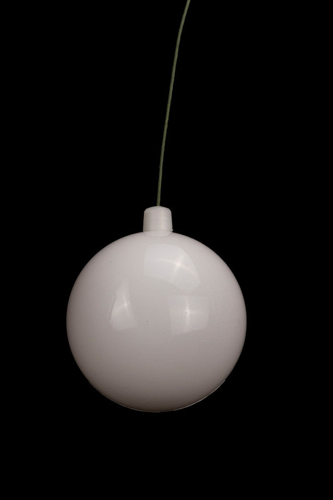 80Mm 3" Shiny White Ball Ornament With Wire, Uv Coated