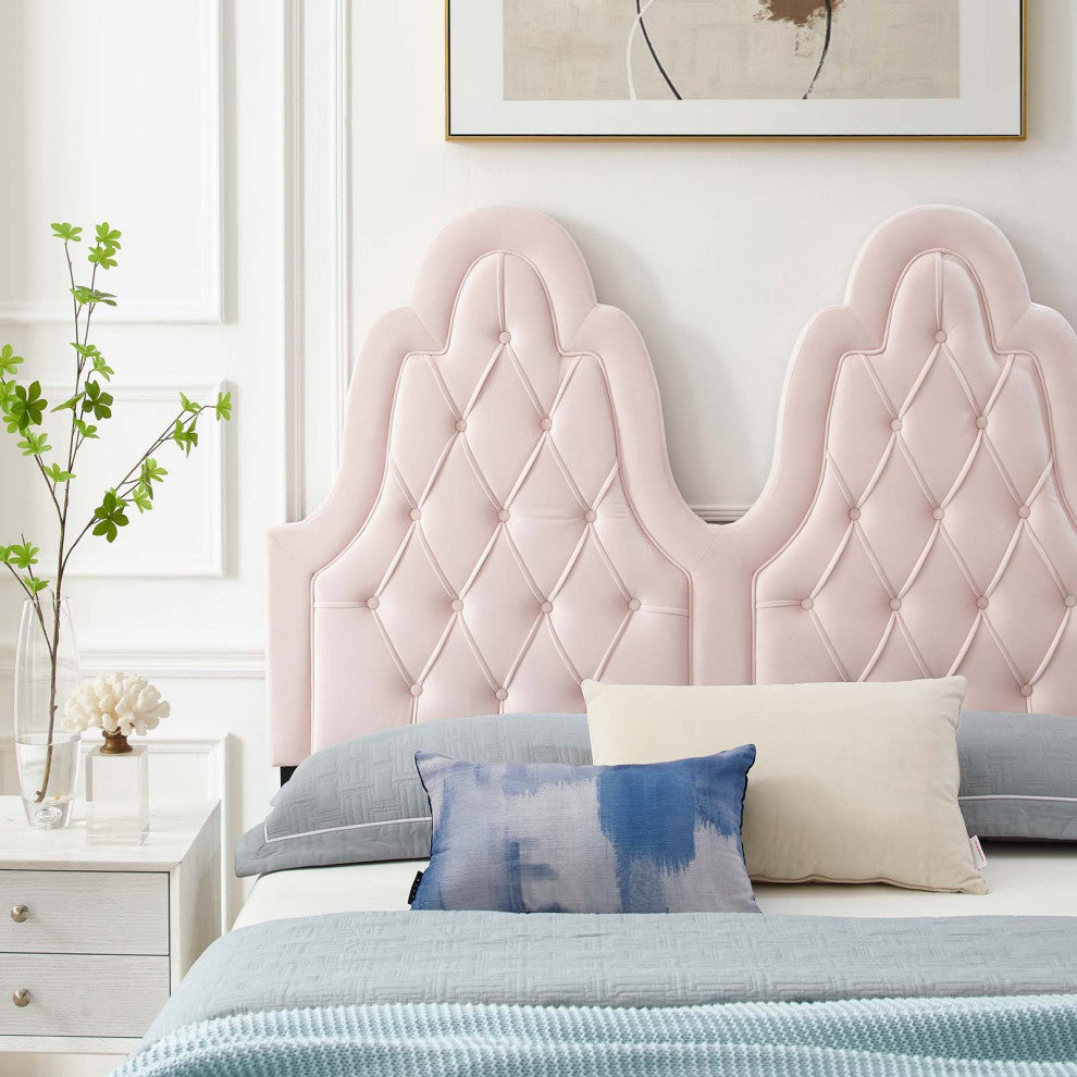 Tufted Platform Bed Frame, Twin Size, Velvet, Pink, Modern Contemporary, Bedroom