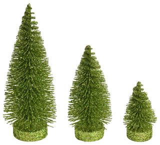 Glitter Oval Pine Artificial Christmas Tree Set of 3 , Lime, 3"-5"-7"