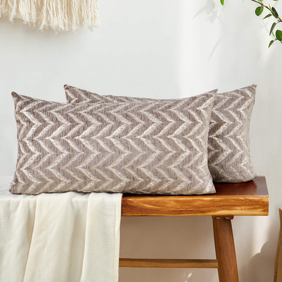 Jacquard Chenille Pillow Covers, 2-Piece Set, Light Brown, 14"x26"