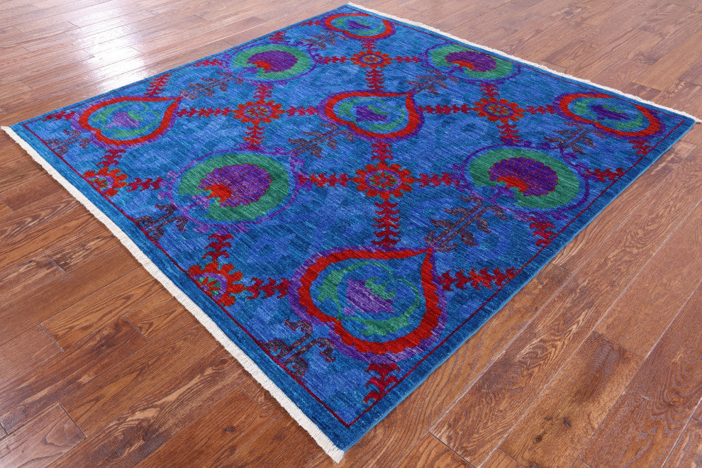 6' Square William Morris Handmade Wool Rug Q6561