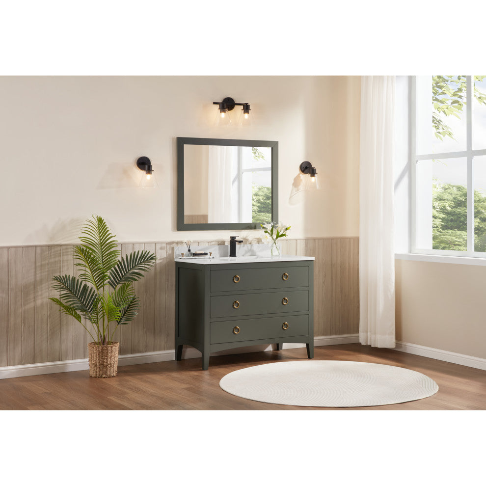 Legion Furniture WS2518 Series Bathroom Sink Vanity, Pewter Green, 42", Artificial Stone Top, Single Sink