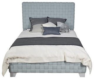 ACME Saree Contemporary Chenille Upholstered Bed in Light Teal and Gray