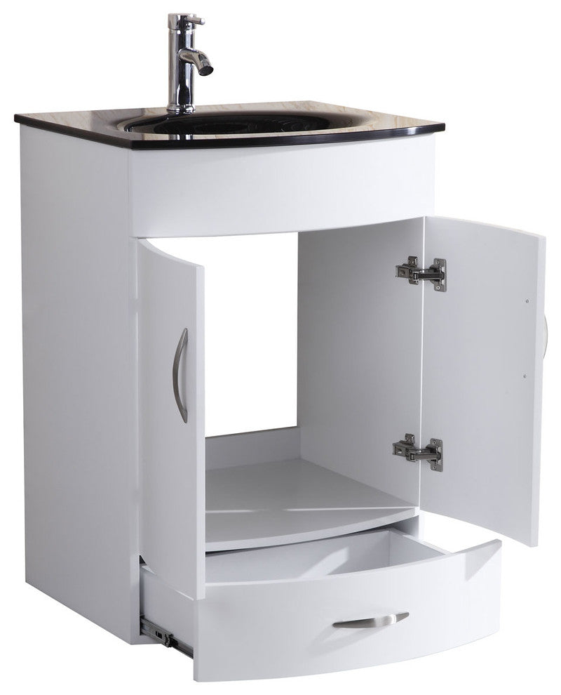 Style 5, 24"W White Vanity Sink Base Cabinet, Mirror, LV5-24W