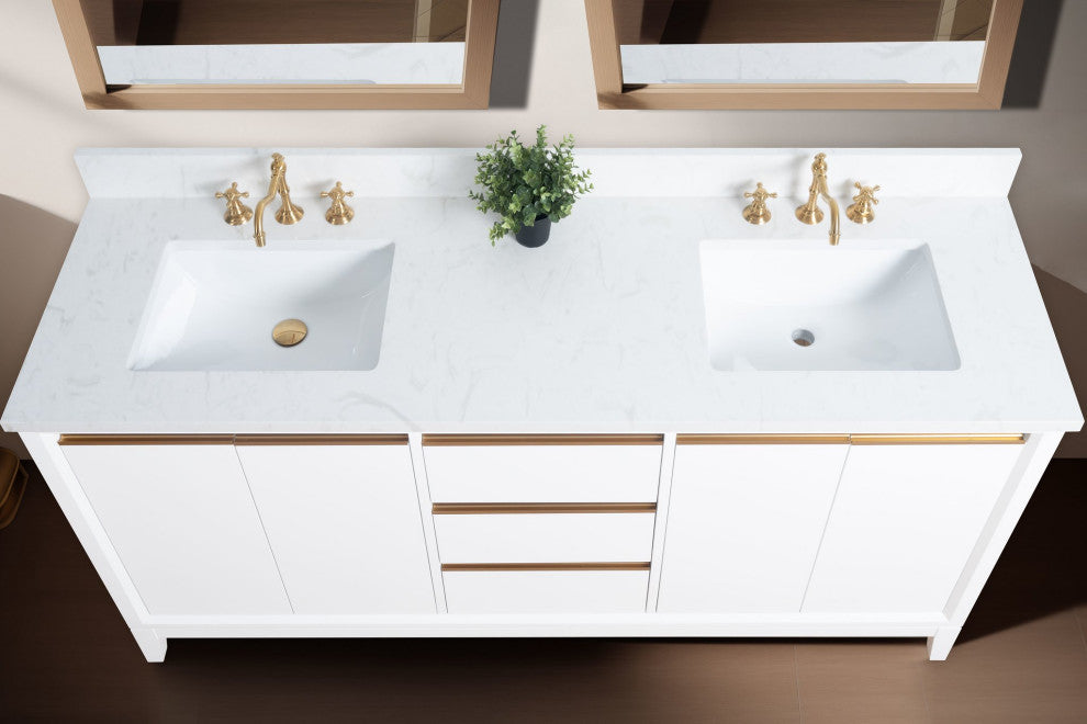 Vanity Art Bathroom Vanity With Sink, White, 72" Double
