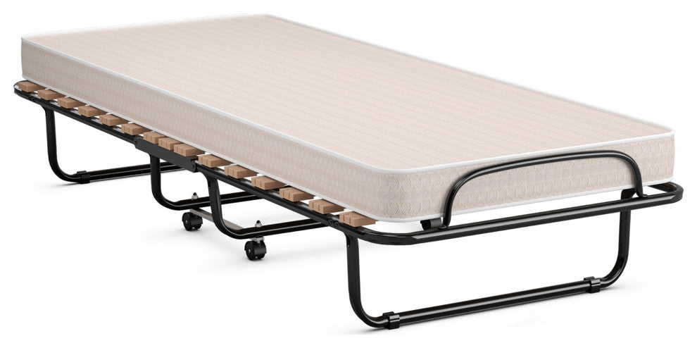 Costway Portable Folding Bed with Mattress Rollaway Cot Made In Italy Beige