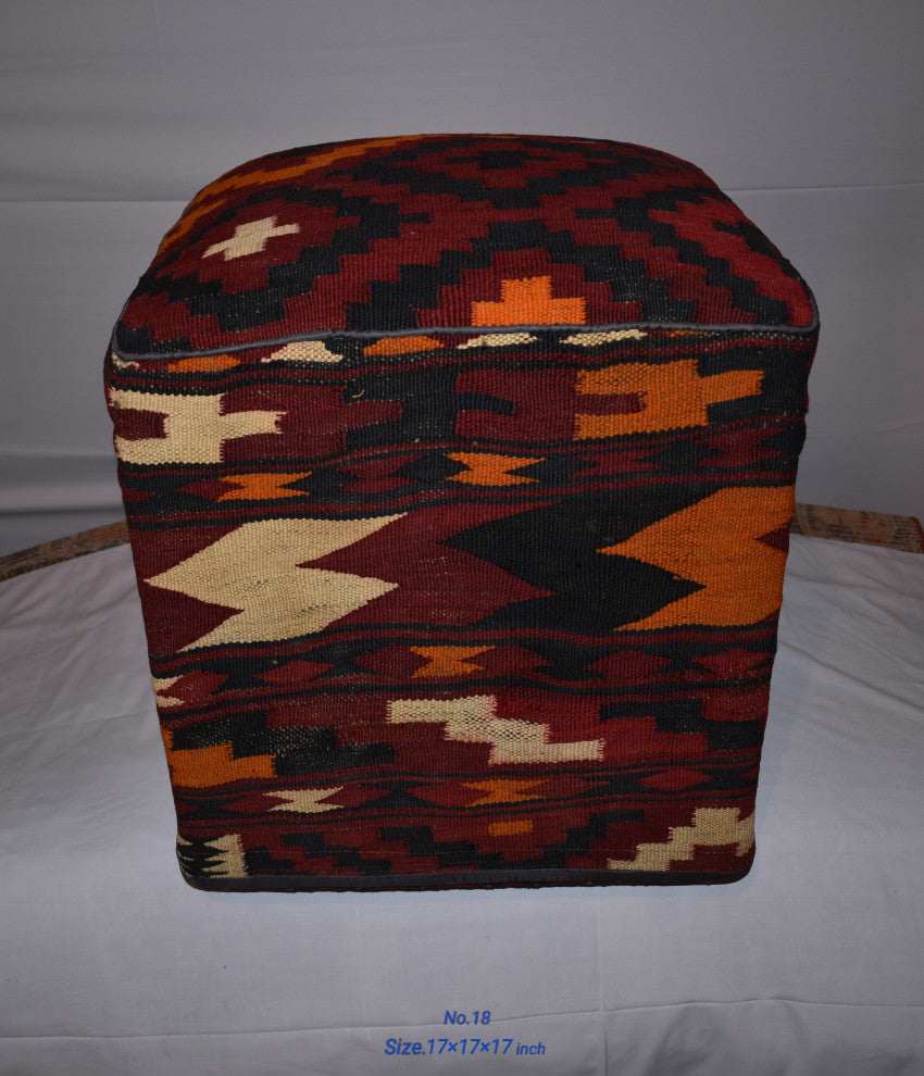 Crafters and Weavers One of a Kind Kilim Rug Pouf Ottoman foot stool - #18