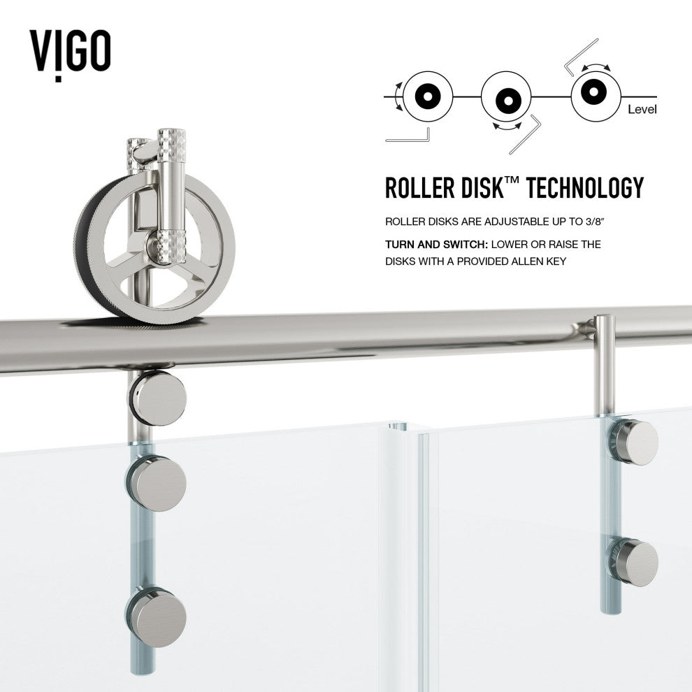 VIGO Hamilton Frameless Sliding, Stainless Steel, Shower Door, 56" to 60" W X 78" H, Clear Glass