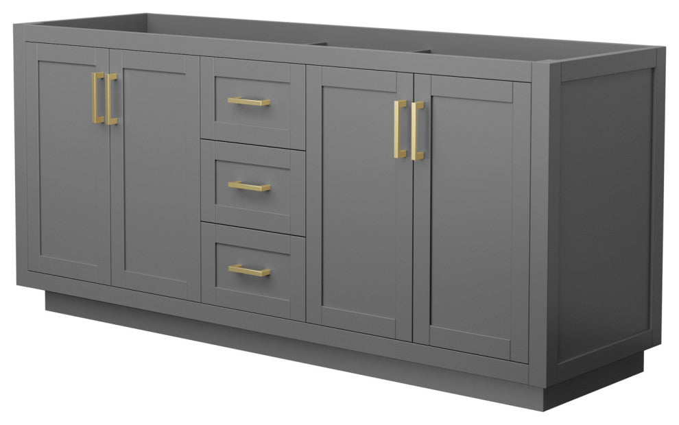72" Double Bathroom Vanity, Dark Gray, No Countertop, No Sink, Gold Trim