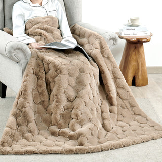 Cloud Carved Faux Fur Throw Blanket, Light Taupe