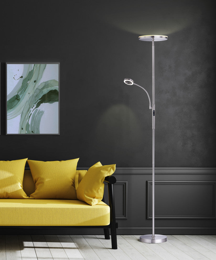 Artiva USA Slim LED Torchiere Floor Lamp, Satin Nickel