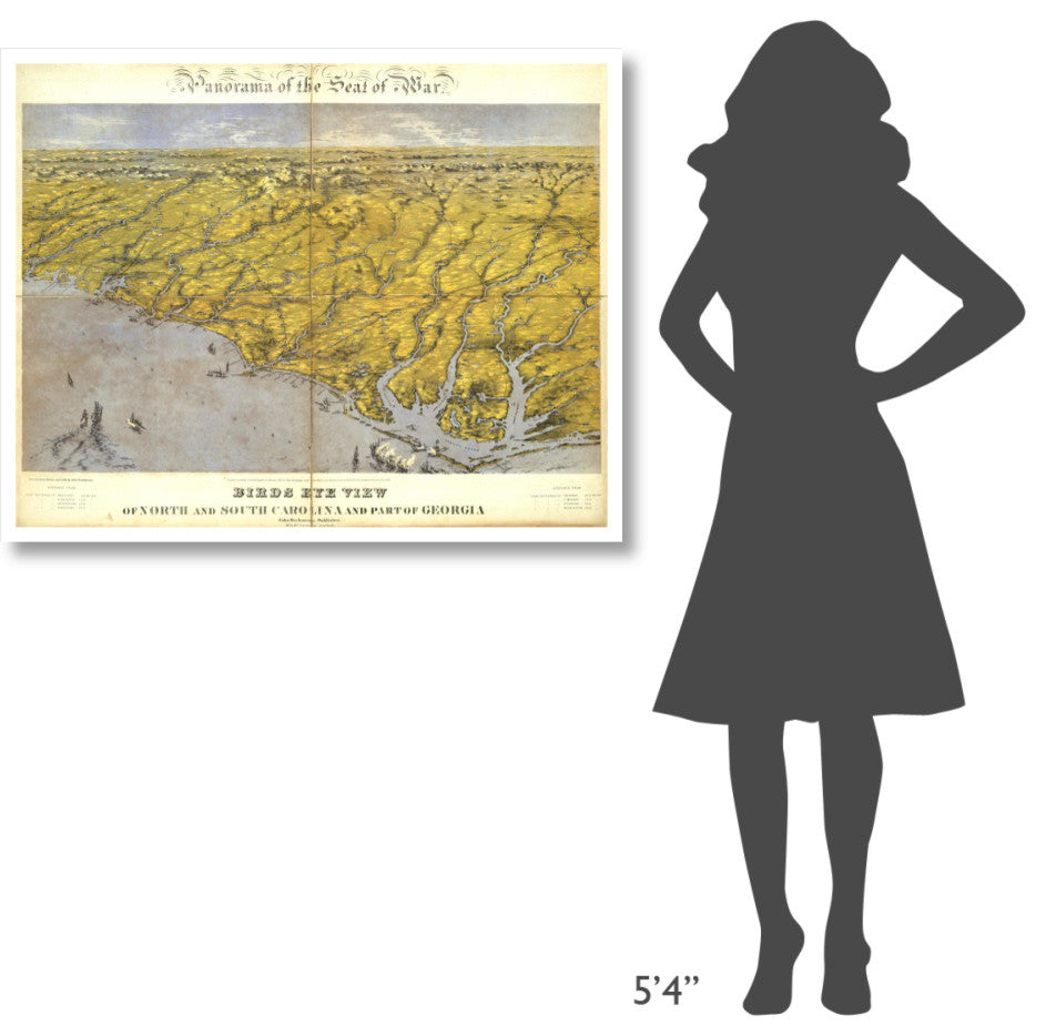 "North and South Carolina and Part of Georgia, 1861" Paper Art, 42"x33"