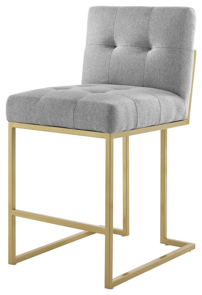 Counter Stool Chair, Fabric, Metal, Gold Gray, Modern, Bar Pub Cafe Bistro