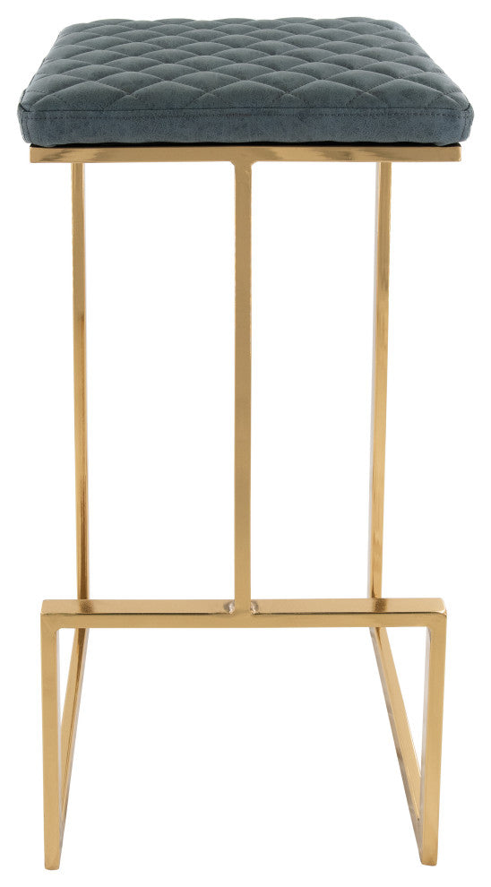 LeisureMod Quincy Quilted Stitched Leather Bar Stools With Gold Metal Frame