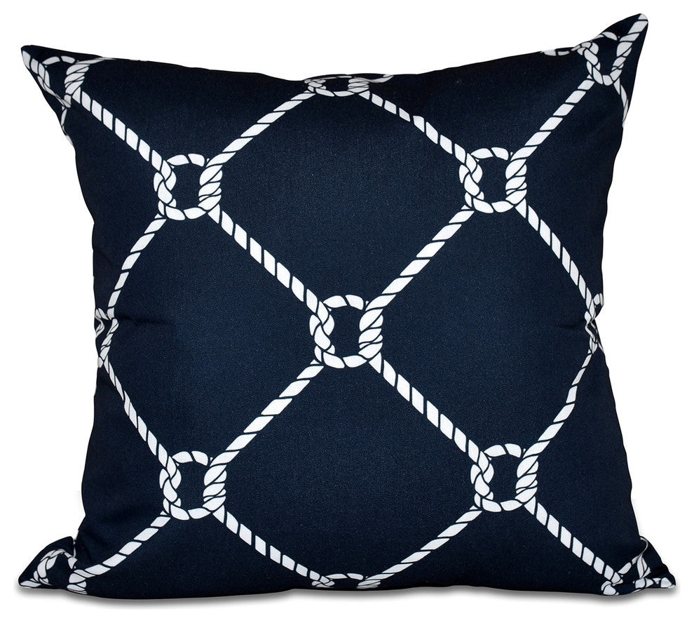 Ahoy!, Geometric Print Pillow, Navy Blue, 18"x18"