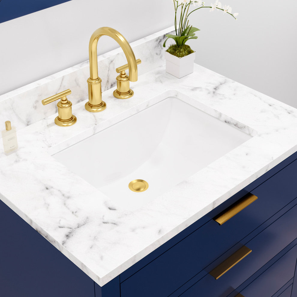 Bristol 30" Marble Countertop Vanity, Blue With Gooseneck Faucet
