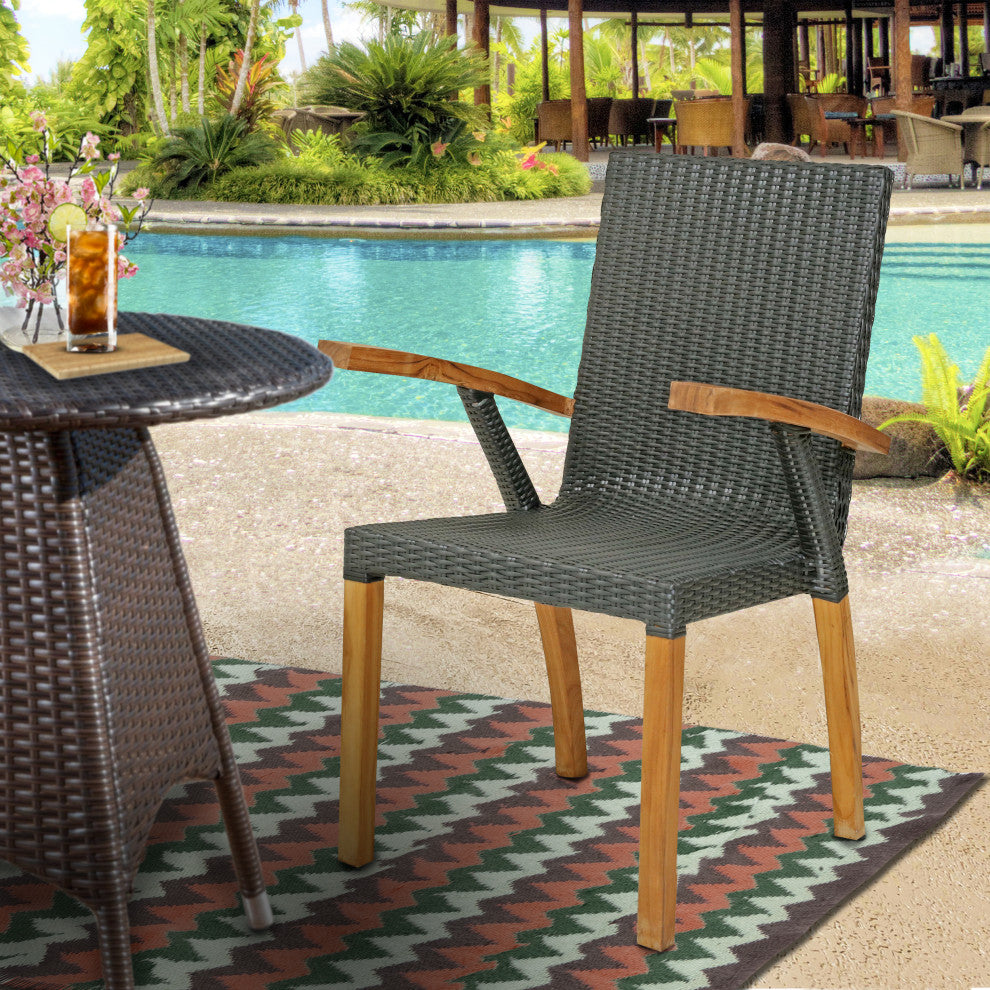 Teak Wood Bali Outdoor Patio Dining Chair with All Weather Webbing