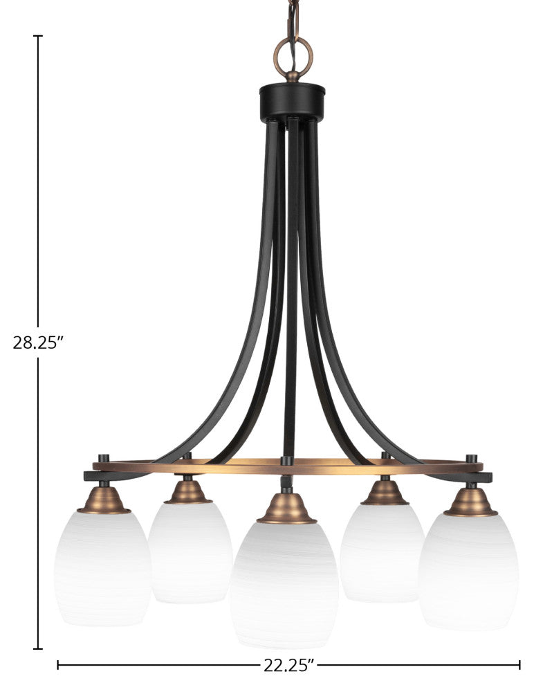 Paramount 5-Light Chandelier, Matte Black & Brass, 5" White Linen Glass
