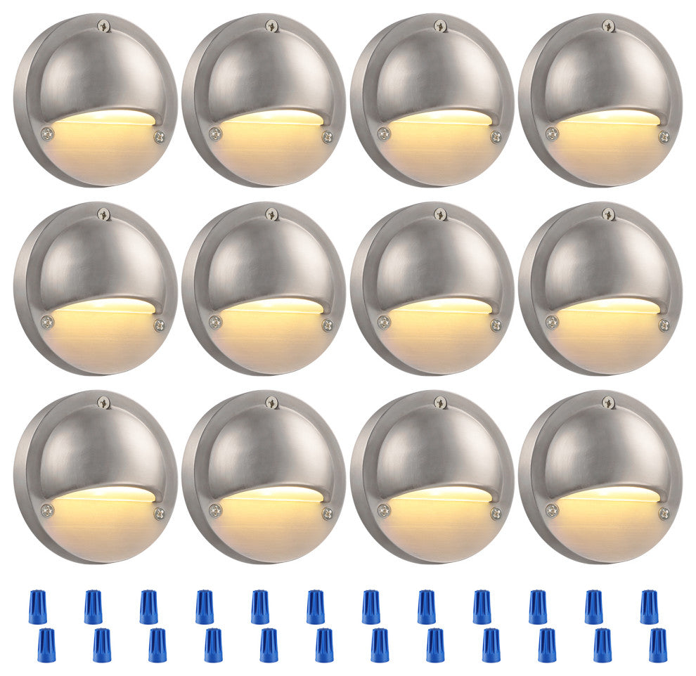 12-Pack Hemisphere LED Deck Light 3000K Warm White, Satin Nickel