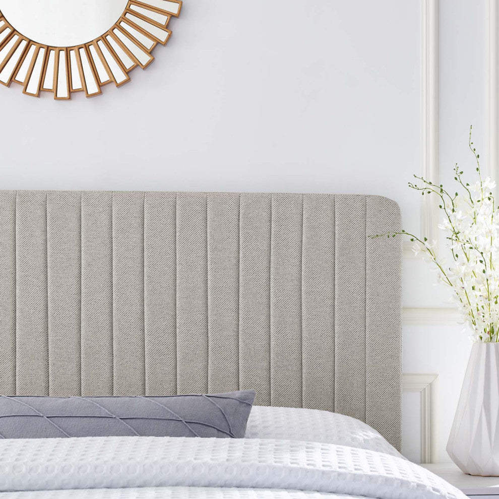 Milenna Channel Tufted Upholstered Fabric Twin Headboard Oatmeal