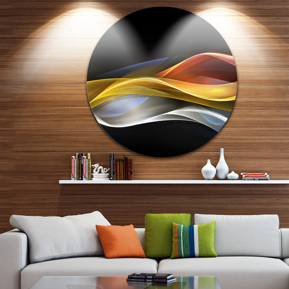 3D Gold Silver Wave Design, Abstract Digital Round Metal Wall Art, 11"