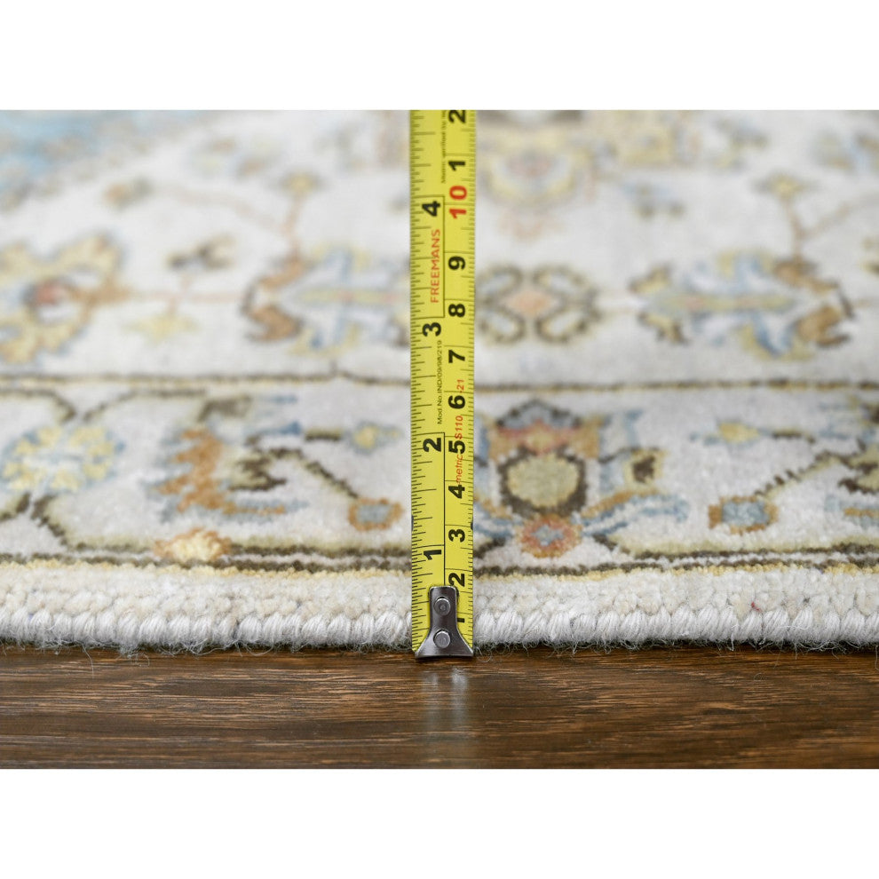 Acoustic White Hand Knotted Karjihooz Soft Wool Runner Rug, 2'7"x7'9"
