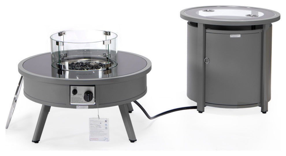 LeisureMod Walbrooke Round Fire Pit Table and Tank Holder, Gray
