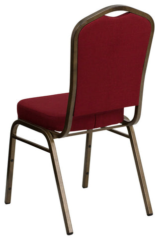 HERCULES Crown Back Stacking Banquet Chair, Burgundy Fabric, Gold Vein Frame