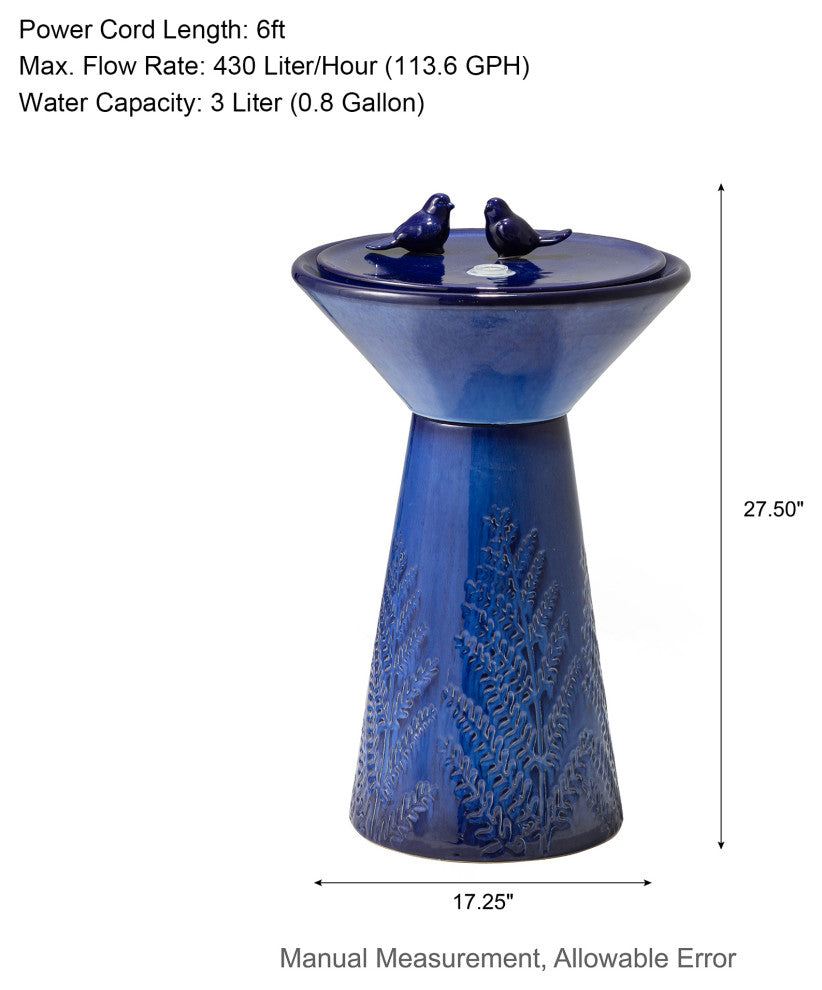Cobalt Plant Pattern Pedestal Ceramic Fountain